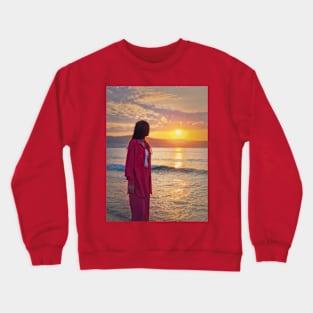 Aesthetic woman meets sunrise on the beach Crewneck Sweatshirt